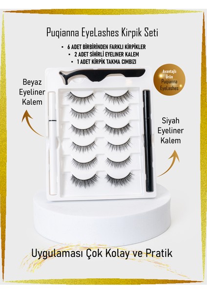 6 FARKLI Çift Doğal Kirpik ve 2Adet Suya Dayanıklı Yapışkanlı Likit Eyeliner Yapıştırıcı (Siyah VE ŞEFFAF RENK)