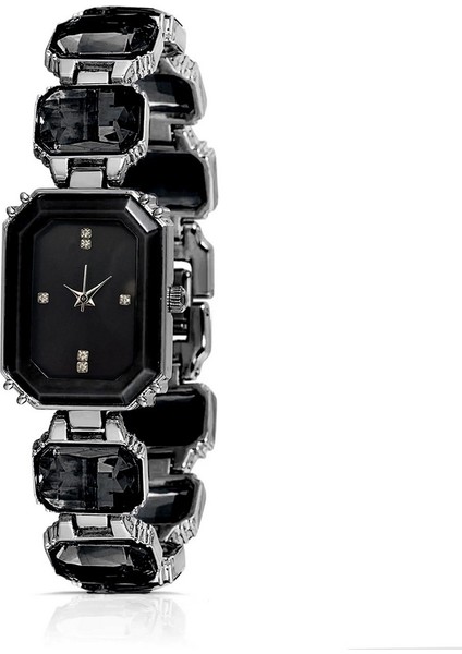 Lüks Taşlı Swarovski Model Dikdörtgen Kadın Kol Saati