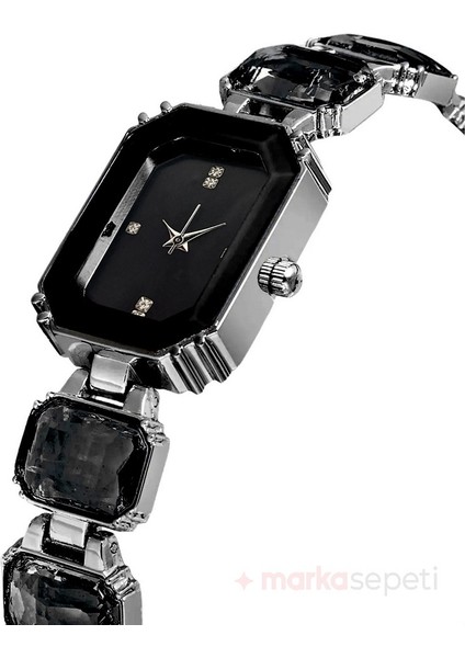 Lüks Taşlı Swarovski Model Dikdörtgen Kadın Kol Saati