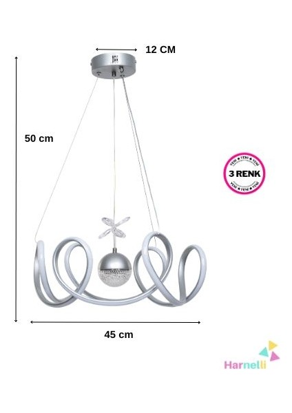 3 Renk Yanabilen Şeker Camlı Modern Ledli Avize