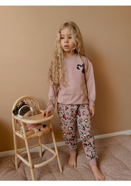Yigit Butik Kalp Baskılı Kız Çocuk Alt Üst Takım