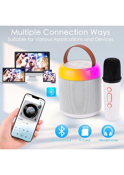 Karaoke Hoparlör 1 Mikrofonlu Taşınabilir Rgb Işıklı Ses Efektli USB Fm Radyo Sd Kart Destekli indirimleri