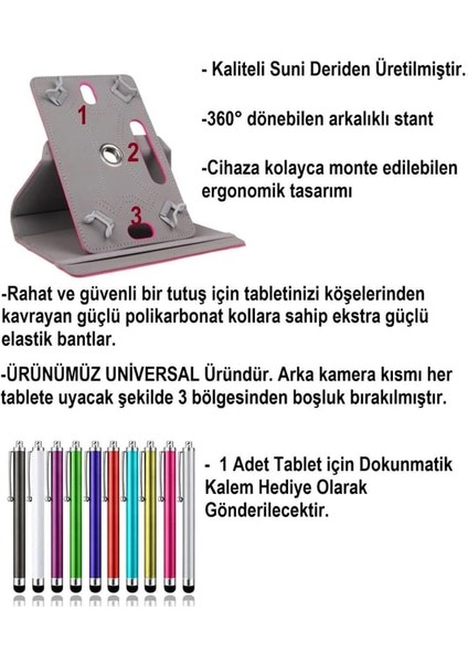 Technopc Ultrapad UP07.S18GA Uyumlu Universal Dönerli Tablet Kılıfı + Tablet kalemi hediyeli