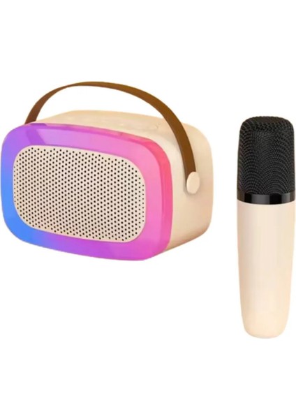 Karaoke Hoparlör 1 Mikrofonlu Rgb Işıklı USB Sd Kart Fm Radyo Taşınabilir Bluetooth Hoparlör