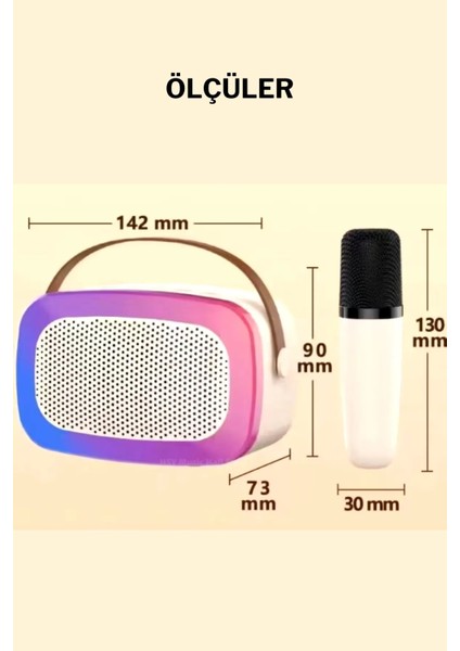 Karaoke Hoparlör 1 Mikrofonlu Rgb Işıklı USB Sd Kart Fm Radyo Taşınabilir Bluetooth Hoparlör