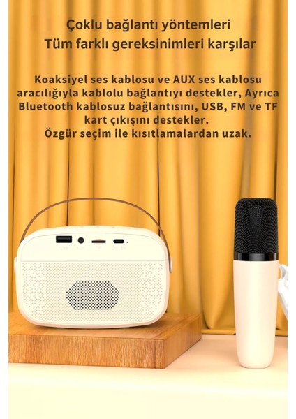 Karaoke Hoparlör 1 Mikrofonlu Rgb Işıklı USB Sd Kart Fm Radyo Taşınabilir Bluetooth Hoparlör