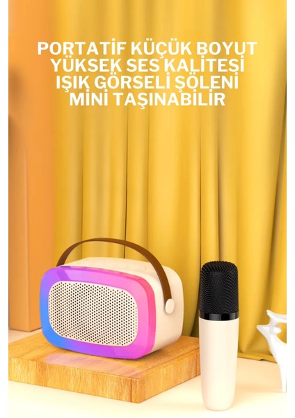 Karaoke Hoparlör 1 Mikrofonlu Rgb Işıklı USB Sd Kart Fm Radyo Taşınabilir Bluetooth Hoparlör