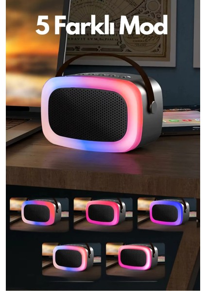 Karaoke Hoparlör 1 Mikrofonlu Rgb Işıklı USB Sd Kart Fm Radyo Taşınabilir Bluetooth Hoparlör
