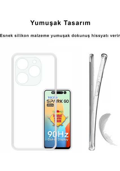 Tecno Spark Go 2024 Kılıf Şeffaf Kamera Korumalı Esnek Yumuşak Silikon