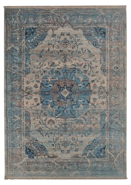 7/24 Vintage Tarzı 120 x 180 Toz Barındırmaz Viskon Halı 076-MAVİ