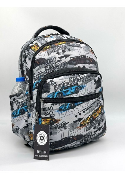 Erkek Çocuğu Ilkokul Çantası Araba Desenli 3'li Takım Ilk Okul Çantası Gri modelleri