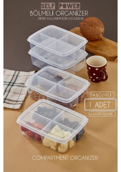 1 Adet 4 Bölmeli 1000ML Sebze Tavuk Et Kabı Buzdolabı Düzenleyici Saklama Kutusu - BDD-270