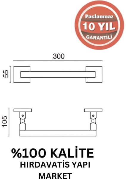 Paslanmaz Pirinç Kumru Kare Boru Uzun Havluluk 30CM Mat Siyah fiyatları