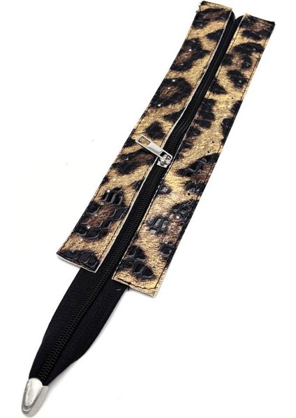 Rugan Croco Leopar Renk 28 cm Derili Fermuar Gümüş Metalli