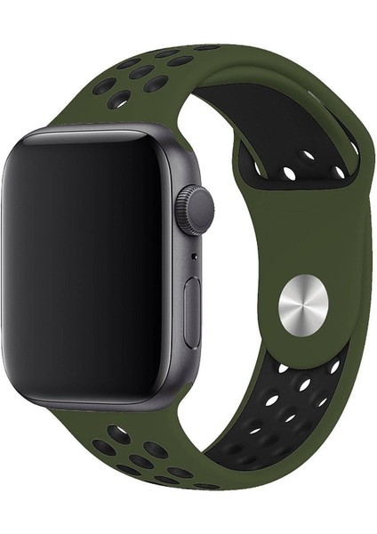 Apple Watch Uyumlu Series 2 44 mm Fileli Kordon Haki-Siyah
