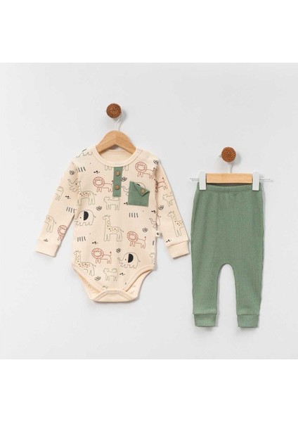 Animal Çıtcıtlı Body Erkek Bebek Mint Takım