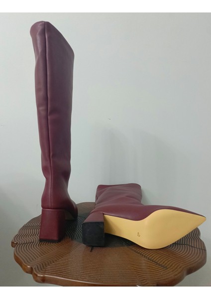 Bordo Uzun Kadın Çizmesi modelleri
