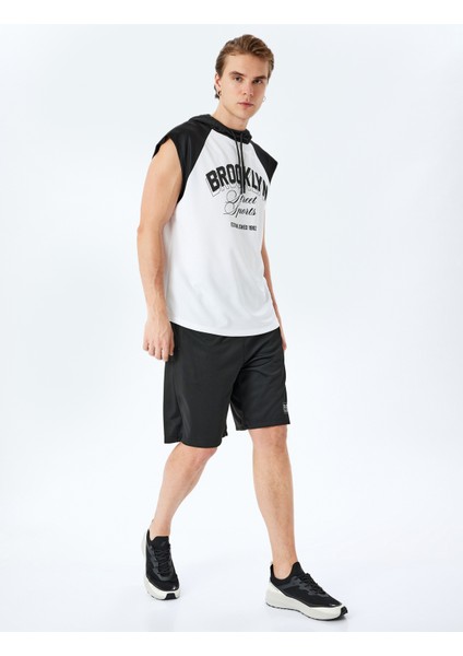 Slogan Baskılı Renk Kontrastlı Kapşonlu Kolsuz Spor Atlet fiyatları