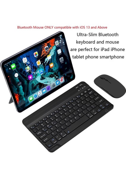 Acer Iconia Tab P10 10.4" Uyumlu Kablosuz Bluetooth Şarjlı Klavye ve Şarjlı Mouse Seti - Siyah