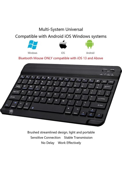 Acer Iconia Tab P10 10.4" Uyumlu Kablosuz Bluetooth Şarjlı Klavye ve Şarjlı Mouse Seti - Siyah