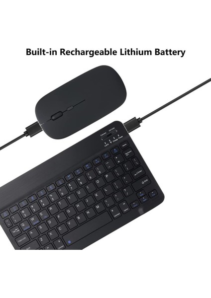 Acer Iconia Tab P10 10.4" Uyumlu Kablosuz Bluetooth Şarjlı Klavye ve Şarjlı Mouse Seti - Siyah