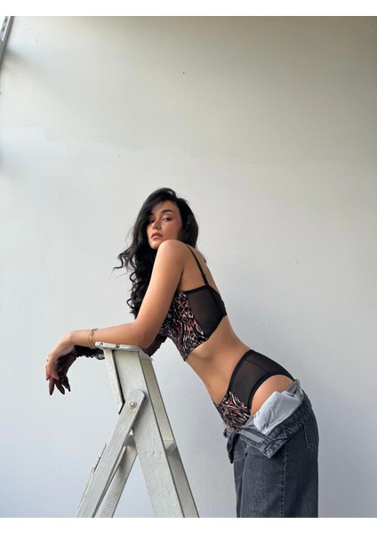 Leopar Desenli Balenli Destekli Sütyen Takım Bralet Set indirimleri