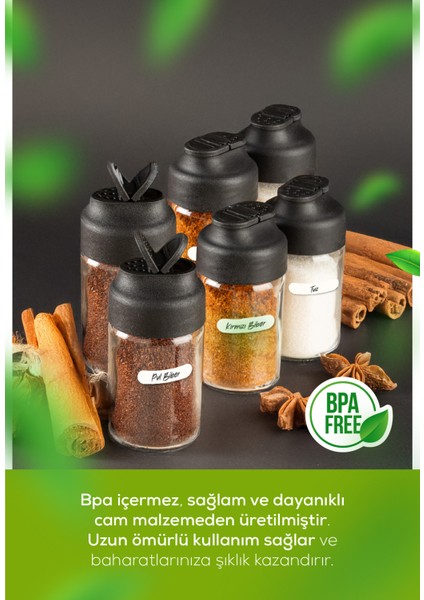 6'lı Çift Kapaklı Cam Baharatlık Seti 110 ml modelleri