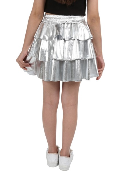 Kız Çocuk Beli Lastikli Metalik Parlak Işıltılı 3 Katlı Fırfırlı Etek indirimleri