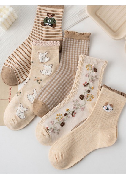 5'li Kadın Çorap, Uzun, Kadın Soket Çorap, Desenli Kadın Çorap, Renkli Desenli Kadın Çorap, Kız Çorabı