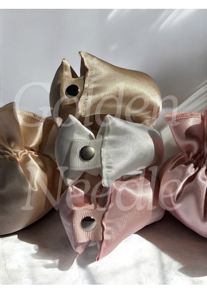 Saten Çıtçıtlı Bigudi Sosisi Isısız Saç Şekillendirici Pudra Pembe 3 Saç Bigudisi ve Saklama Çantası