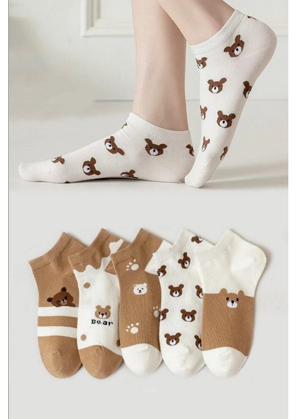 5' Li Sevimli Kadın Patik Ayıcık, Uzun, Kadın Soket Çorap, Desenli Kadın Çorap, Renkli Desenli Kadın Çorap, Kız Çorabı (36-41)