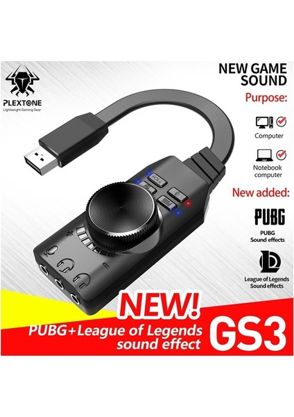 USB Harici Ses Kartı 7.1 Dönüştürücü Plextone Gs3 Pubg Lol Mikrofon Destekli