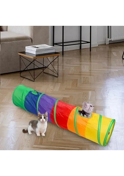 Tineke Düz Kedi Tüneli Katlanır Gökkuşağı Uzun Düz Kedi Köpek Oyun Tüneli Evcil Hayvan Oyun Tüneli