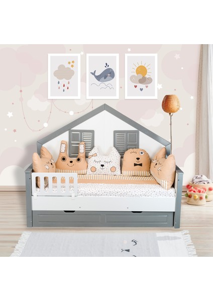 Figürlü Pamuklu 7 Parça 90X190 cm Montessori Yatak,tek Kişilik Montessori Uyku Seti