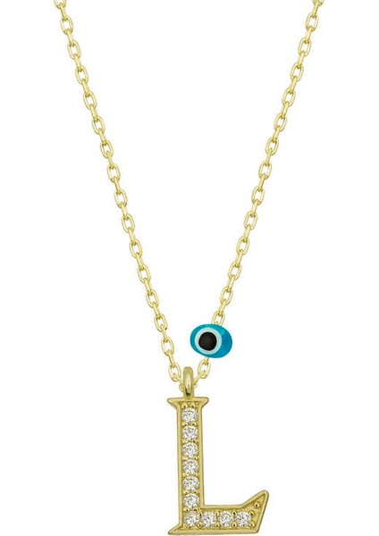925 Ayar Gümüş Nazar Gold L Harfi Kadın Gümüş Kolye (T6788) (324324)