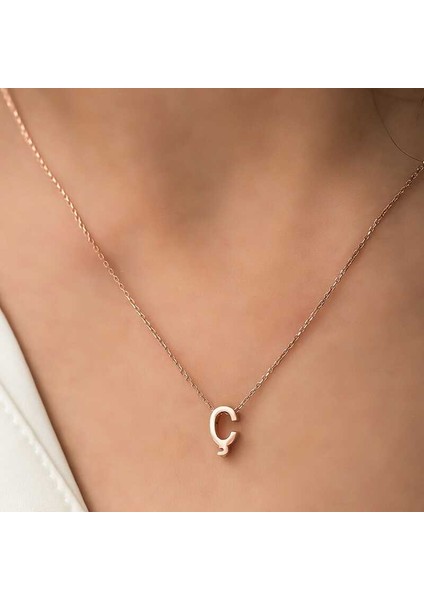 925 Ayar Gümüş Rose 3 Boyutlu Ç Harf Kadın Gümüş Kolye (T5920) (324324)