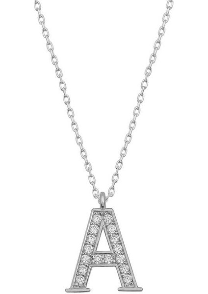 925 Ayar Gümüş Rodyum Kaplama A Harfi Kadın Gümüş Kolye (T6669) (324324)