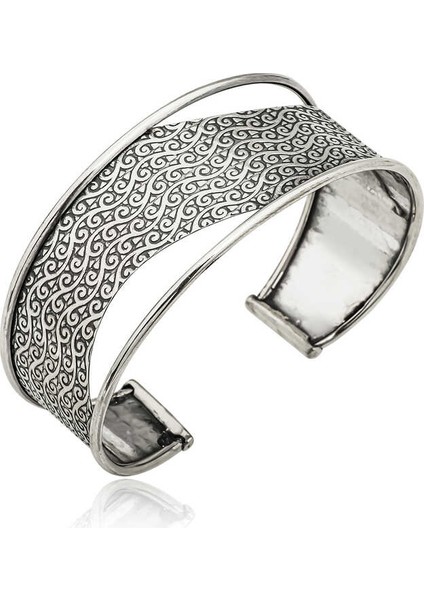 925 Ayar Gümüş Eskitme Desenli Bilezik (T6120) (324324)