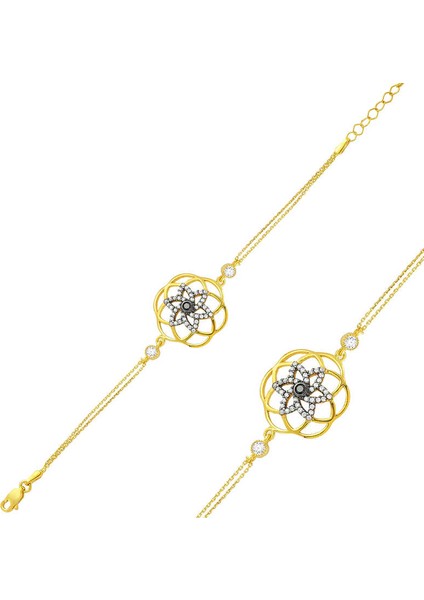 925 Ayar Gümüş Gold Sarı Yaşam Çiçeği Bileklik (BR0460329) (324324)