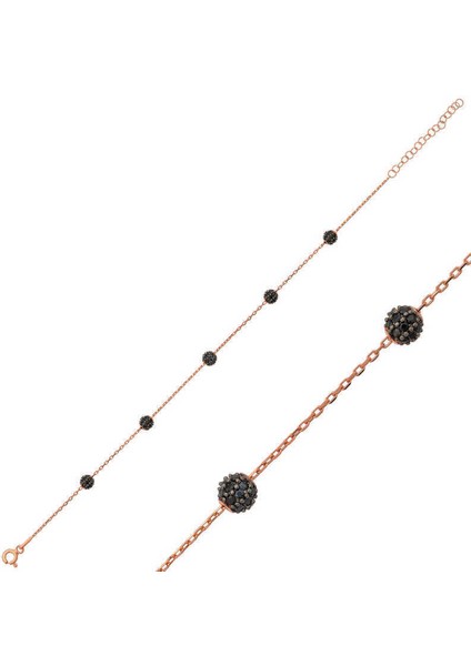 925 Ayar Gümüş Rose Siyah Toplu Bileklik (BR0460689) (324324)