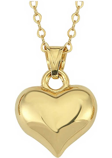 925 Ayar Gümüş Küçük 3 Boyutlu Gold Kalp Kadın Kolye (T7770) (324324)