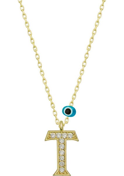 925 Ayar Gümüş Nazar Gold T Harfi Kadın Gümüş Kolye (T6797) (324324)