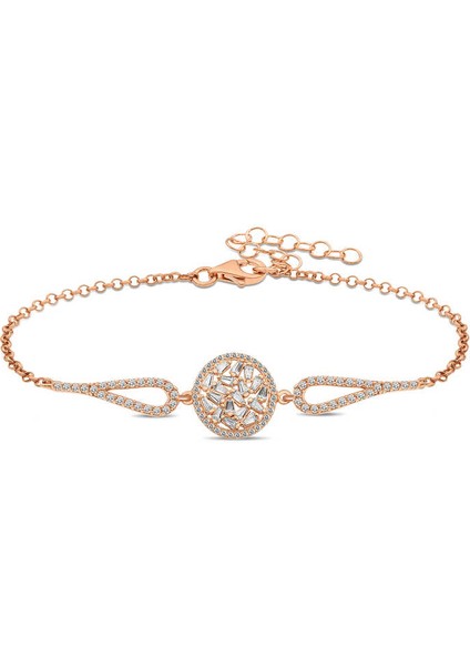 925 Ayar Gümüş Rose Baget Taşlı Bileklik (T5273) (324324)