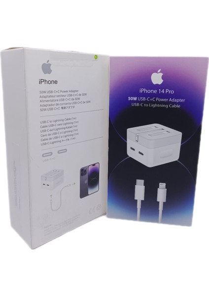 50W Apple Iphone Uyumlu Şarj Cihazı Hızlı Şarj Etme Özelliği Beyaz Şarj Başlığı ve Şarj Kablosu