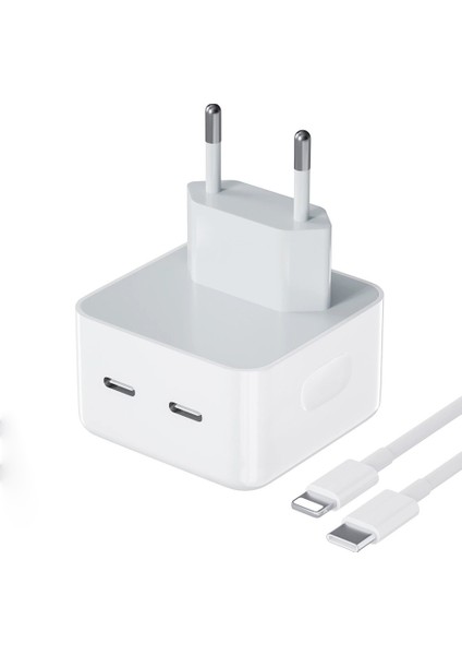 50W Apple Iphone Uyumlu Şarj Cihazı Hızlı Şarj Etme Özelliği Beyaz Şarj Başlığı ve Şarj Kablosu