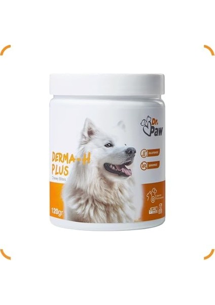 - Derma H Plus: Tüy ve Cilt Sağlığı Destekleyici Köpekler Için Glutensiz ve Şeker Ilavesiz Çiğnenebilir Tablet (120 Gr)