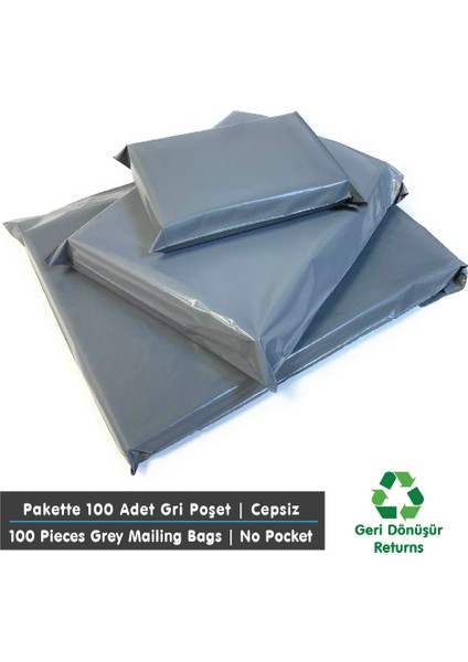 24X30 Cepsiz, Gri ​​kargo Poşeti (100'LÜ Paket) – Sağlam ve Suya Dayanıklı E-Ticaret Ambalaj-Paketleme