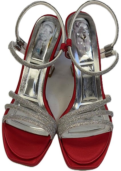 Şeffaf Kadeh Topuk Taşlı Saten 3 Şeritli Abiye Ayakkabı fiyatları