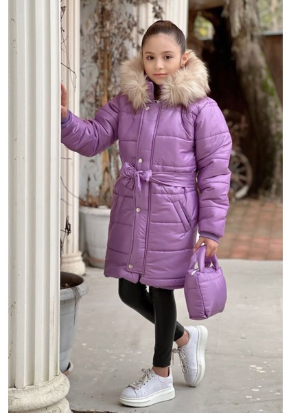 Kız Çocuk Su Geçirmez Uzun Şişme Mont Çantalı modelleri