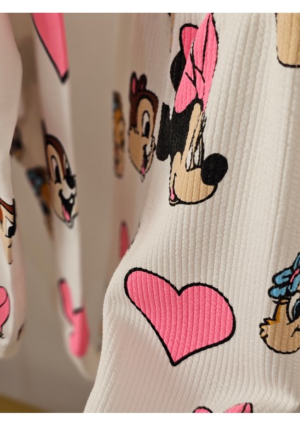 Beyaz Kız Çocuk Mickey Fitilli Taytlı Pamuklu Altüst Takım